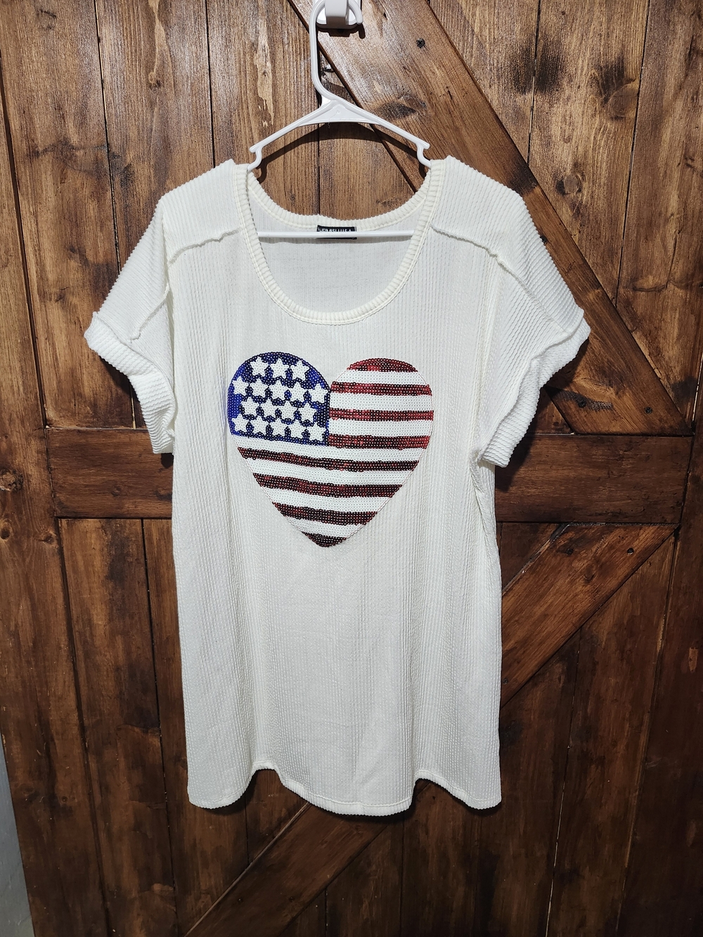 HEIMISH USA White Short Sleeve Tee with Sequin American Heart